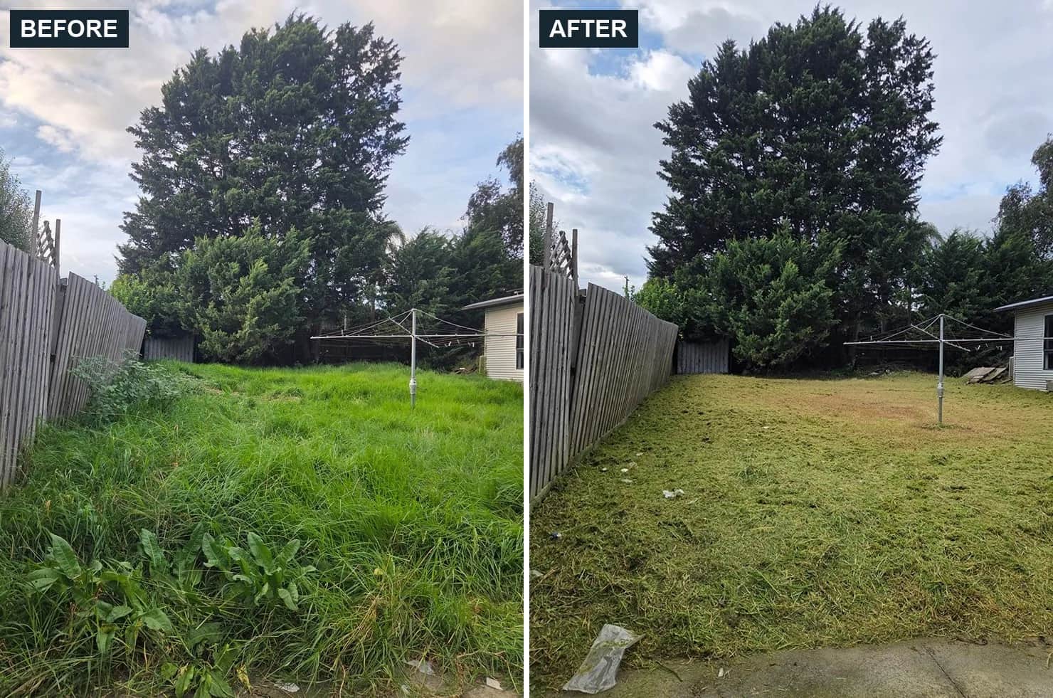 Before and after overgrowth clearing on a property in Boronia by Terra Maintenance