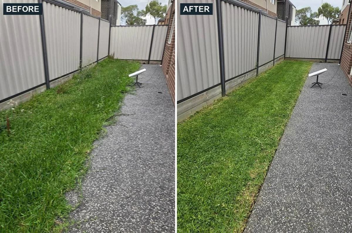 Before and after lawn mowing in Berwick by Terra Maintenance