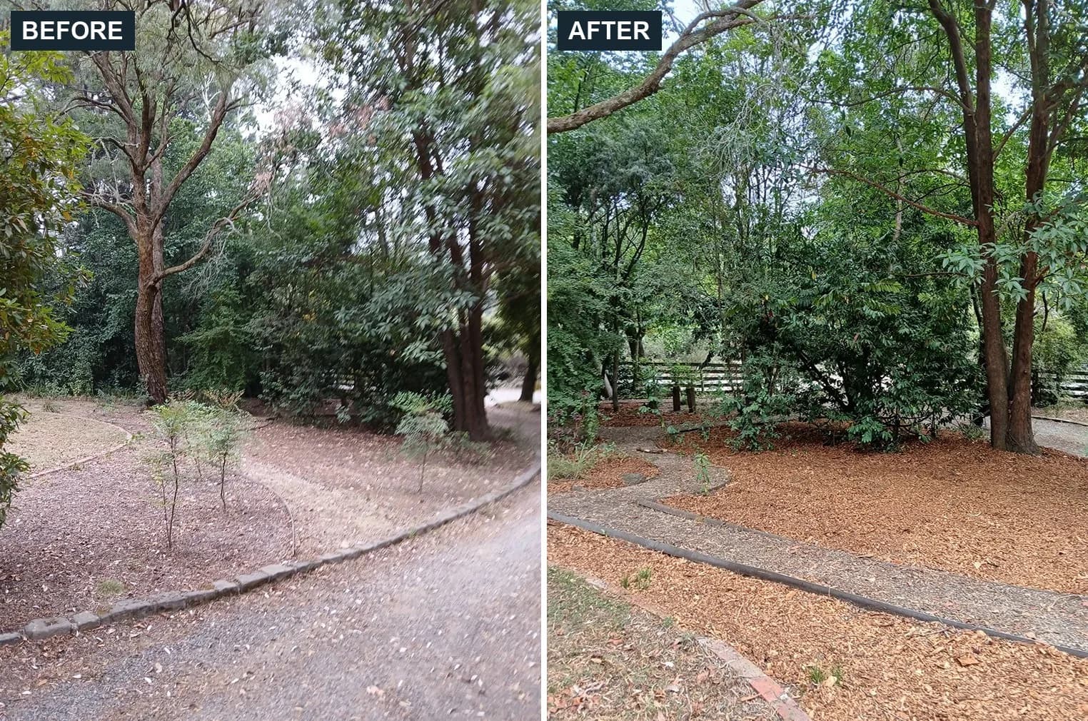 Before and after garden weeding in Emerald by Terra Maintenance