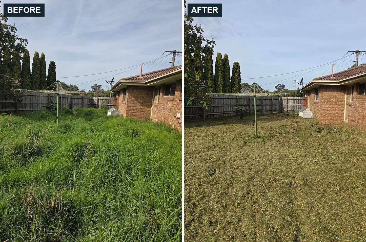 Before and after overgrowth clearing on a property in Cranbourne by Terra Maintenance